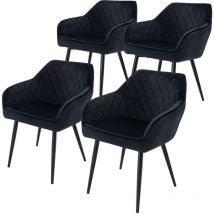 Ml-design - Set di 4 Sedie da Sala da Pranzo con Braccioli e Schienale Rivestimento in Velluto Nero Sedia da Cucina Imbottita con Gambe in Acciaio