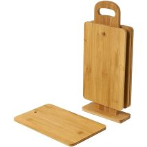 Set 4 taglieri Vassoi in Legno Bambu 23x14cm con Supporto da Tavola per Cucina
