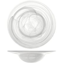 H&h Set 6 Piatti Pasta Alabastro In Vetro Bianco Cm24