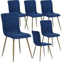 Shally Dogan - Set 6 Sedie per Sala da Pranzo Blu con Gambe in Acciaio Dorato Seduta Ergonomica