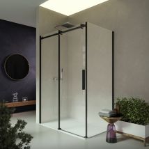 Nova - Box Doccia 2 lati 90x170 cm H200 cm da 8mm profilo nero opaco: lato fisso + porta scorrevole laterale erika