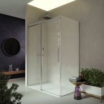 Nova - Box Doccia 2 lati 100x170 cm H200 cm da 8mm profilo satinato: lato fisso + porta scorrevole laterale erika