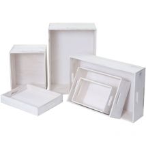 Set 6x scatole vassoi HHG-121 legno di paulonia 6 misure bianco