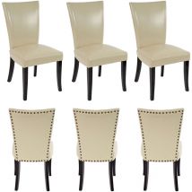 HHG - Set 6x sedie retrò eleganti Chesterfield ecopelle sala pranzo 62x50x93cm avorio piedi scuri