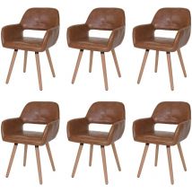 HHG - Set 6x sedie sala da pranzo soggiorno cucina 429 ii design retro legno ecopelle scamosciata scura