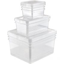 Set 8 boîtes de rangement : 3x1,7 l + 2x5,6 l + 3x18 l, Plastique, Naturel Transparent
