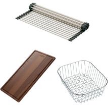 Set accessoires cuves Bell et éviers Argos + Bell Inox : Rollmat + planche en noyer + panier à vaisselle Franke