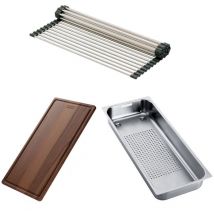 Set accessoires éviers Aton Inox : Rollmat + panier égouttoir + planche en noyer Franke