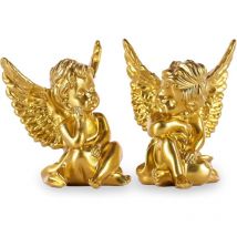 Set Aus 2 Goldenen Engelsfiguren Aus Kunstharz, Schlafende Cherubfigur Für Die Innen- Und Außendekoration (10,2 Cm Hoch) (gold)