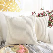 Set Aus 2 Quadratischen Dekokissenbezügen Aus Weichem Cord, Innendekoration Für Sofa, Bett Oder Sessel, 45 X 45 Cm (cremefarbene Streifen)