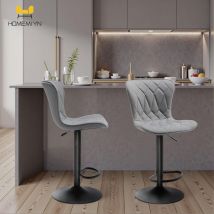 Set aus 2 verstellbaren Barhockern HomeMiYN, 360° drehbar, aus Diamantgrauem Kunstleder
