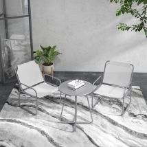 Set Aus 3 Gartenmöbeln Mit 1 Rundem Tisch Und 2 Stühlen, Sitzfläche Aus Atmungsaktivem Netzgewebe, Stahl Grau
