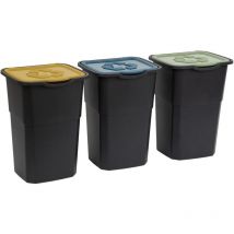 Set aus 3 stapelbaren Mülltrennbehältern – 20 L pro Behälter – 32x25x38 cm – Robuste Kunststoffkonstruktion – Ideal für Küche oder Büro