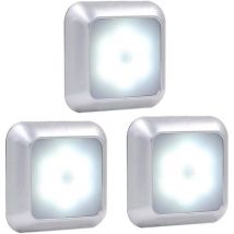 Set Aus 3 Wand-nachtlichtern Mit 6 Leds Und Drahtlosem Bewegungsmelder (silberner Rahmen, Weißes Licht)