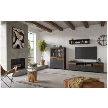 Set aus 3 Wohnzimmermöbeln der Kollektion windsor. Farbe Anthrazitgrau und dunkle Eiche.