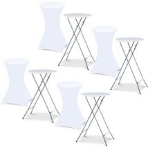 Set aus 4 klappbaren Stehtischen 105 cm und 4 weißen Bezügen
