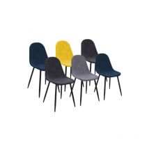 Idmarket - Set aus 6 DALI-Stühlen aus Samt Mix Color in Blau, Dunkelgrau, Hellgrau und Gelb