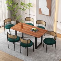 Set Aus 6 Esszimmerstühlen Mit Rattan-rückenlehne, Bezogen Mit Samt, Metallbeinen, Grün