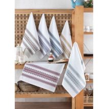 Set Aus 6 Handtüchern - 40 X 60 Cm - Weiß, Braun, Gelb, Blau, Lila, Grau