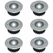 Set mit 6 in den Boden eingelassenen Solar-LED-Strahlern – Rund – Durchmesser: 85 mm – Außenseite beständig gegen den Sockel – Vorderseite aus