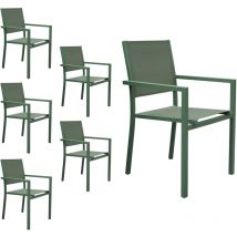 6er Set Stühle aus Aluminium in Salbeigrün - Textilene in Salbeigrün