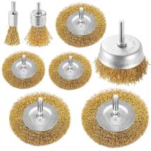 Set Aus 8 Metall-topfbürsten Für Bohrmaschinen, Mit Messingbeschichtung, 6,35 Mm Schaft Zum Reinigen Von Rost, Spänen Und Schleifmitteln.