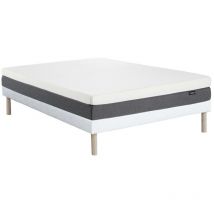 Vente-unique - Set aus Bettgestell + 7-Zonen-HD-Schaumstoffmatratze & Memory-Schaum-Auflage mit abnehmbarem Bezug - 160 x 200 cm - Stärke 20 cm