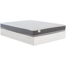Set aus Bettgestell mit Bettkasten mit Schublade + Matratze - 140 x 190 cm - HD-Memory-Schaum & atmungsaktiver 3D-Stoff - Stärke 18 cm - Weiß