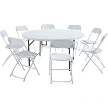 Set aus Klapptisch für 8 Personen und 8 Stühlen Weiß