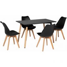 Set aus rechteckigem Tisch 120cm pia und 4 Stühlen nora schwarz