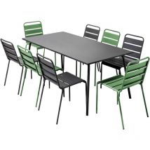 Tischset anthrazitgrau + 8 Stühle in den Farben Cactus grün - Palavas