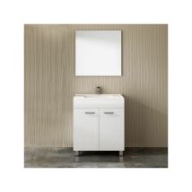 Set Badmöbel Waschbecken EKO mit Keramik Waschtisch und Spiegel Weiß - 80cm