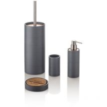 Set bagno 4 pezzi gala grigio in resina, acciaio e bambù - Grigio