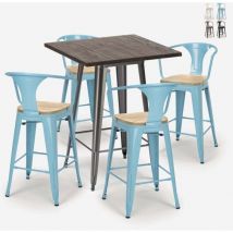 Set bar cucina industriale tavolino 60x60cm 4 sgabelli bruck top light Colore: Azzurro