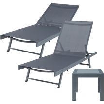 Casa.pro - Set Baragiano di Tavolino e 2 Lettini Prendisole - Antracite/Grigio