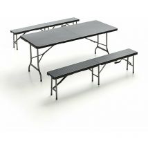 Set Birreria da Giardino Pieghevole in Rattan Tavolo e 2 Panche Taddei Plastik 180 Nero