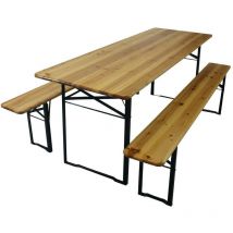Gardeness - Set Birreria tavolo con panche da campeggio in legno e acciaio pieghevoli - 220x80 cm