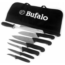 Set Coltelli 8 Pezzi Multiuso Con Fodero Bufalo Kit Pro Manico Nero