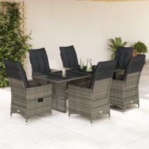 Set comedor jardín 7 pzas y cojines ratán sintético gris