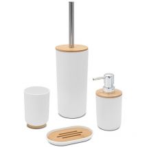 Set completo accessori bagno da appoggio in abs bianco e bamboo Surf