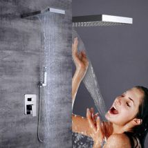 Gojoy - Set completo per doccia a incasso con soffione doccia a pioggia, in acciaio inox, con sistema doccia a pioggia, soffione a pioggia, soffione