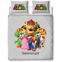 Set copripiumino matrimoniale ufficiale Nintendo Super Mario, motivo Here We Go copripiumino reversibile su 2 lati, con federe abbinate set letto