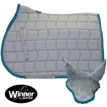 Set cuffia e sottosella inglese rettangolare Winner trapuntato a onde con cordone: Pony, blu patriot acqua