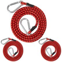 Relaxdays - Set da 3 Elastici Portapacchi, Cinghie con Moschettoni, Fissaggio Pacchi in Auto o Camper, l: 175 cm , Rosso