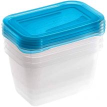 Set da 4 Contenitori per Alimenti, 4 x 750 ml, 15,5 x 10,5 x 8,5 cm, Fredo Fresh, Blu trasparente