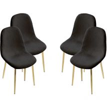 Set da 4 sedie imbottite teddy in tessuto nero con gambe oro 44X48X88 cm
