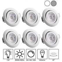 6x Faretti a led da Incasso 68mm Luci Dimmerabili & Orientabili 3000K 230V IP20 bianco - Monzana