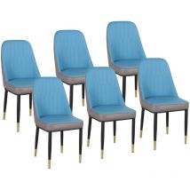 Set da 6 Sedie Cucina Multicolore Ecopelle Piedi Dorati Vienna Blu - Blu