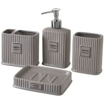 Set da Bagno in Ceramica Dispenser Porta Spazzolini Bicchiere Portasapone Grigio