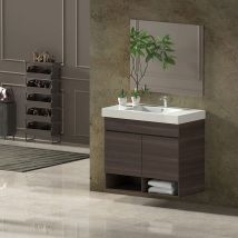 Set Da Bagno Nebari - 7 Colori Diversi - 15 Misure - 2 Ante O Un Cassetto A Scelta - Include Mobile, Lavabo E Specchio Frassino Tea 60x35cm Con 